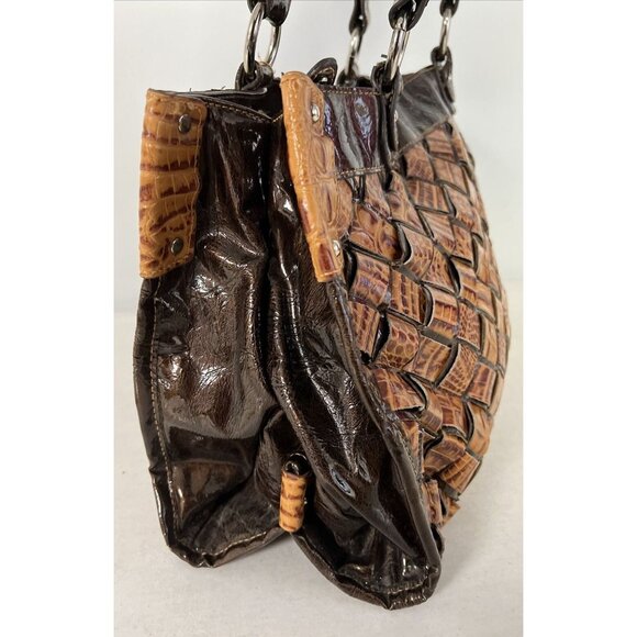 MC Mark Chantel Croc Embossed Leather Brown Tan Faux Croc Purse Shoulder Bag - Picture 5 of 11